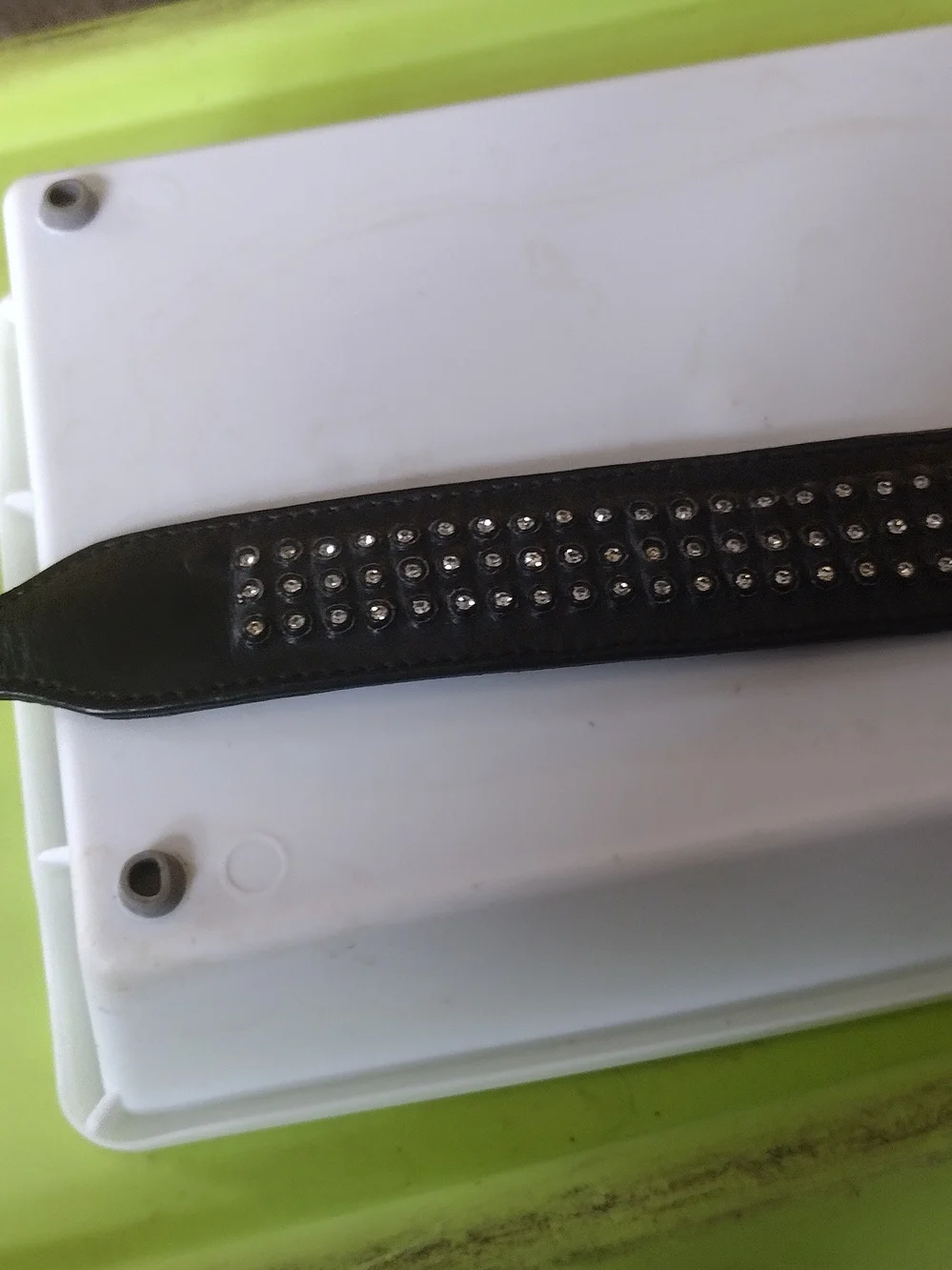 Black Leather Dog Collar with Crystal Studs